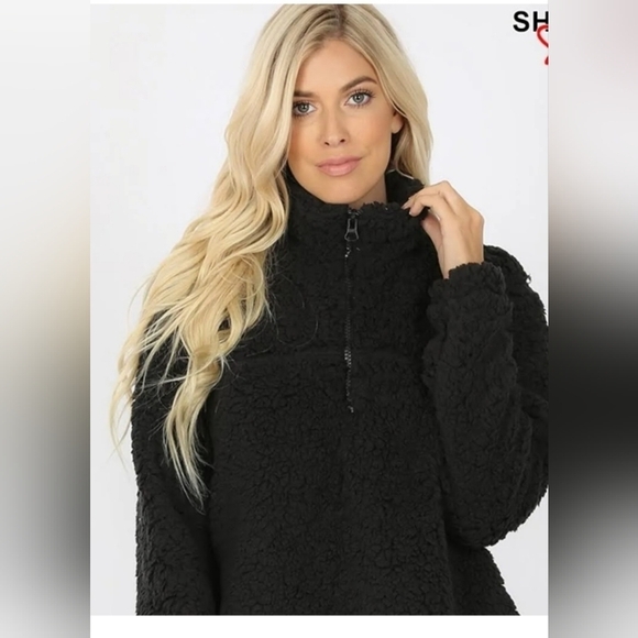 Zenana Outfitters Sweaters - Zenana Half Zip Black Pullover Fleece